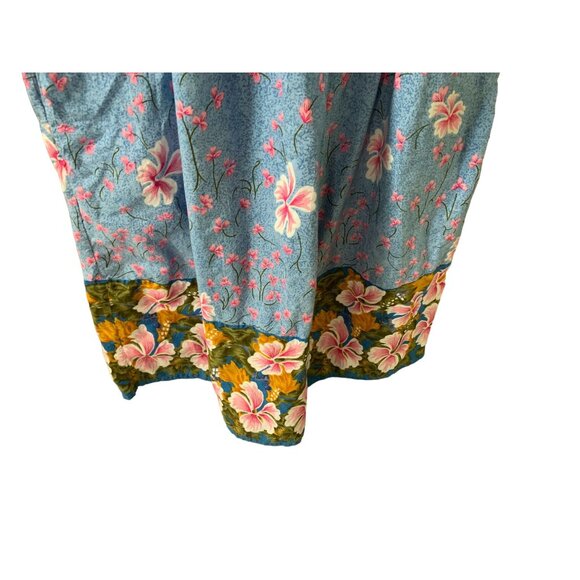 Phases Womens Size Large Smocked Dress Mixed Prints Blue Short Sleeve Kaftan Mid - Picture 3 of 4